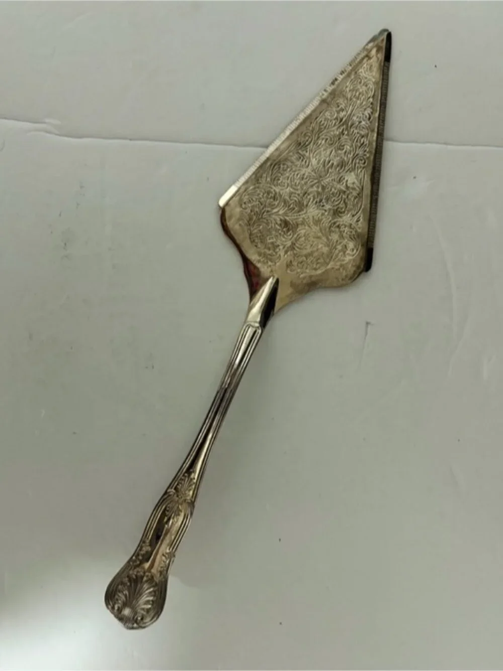 Vintage Style Cake Server Silver Tone Engraved Dessert Server w/ Box
